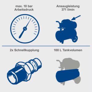 Alternative view of Kompressor HC120DC Scheppach - 10 bar I 100 Liter | 3PS | 371L/min | Doppelzylinder | ölgeschmiert